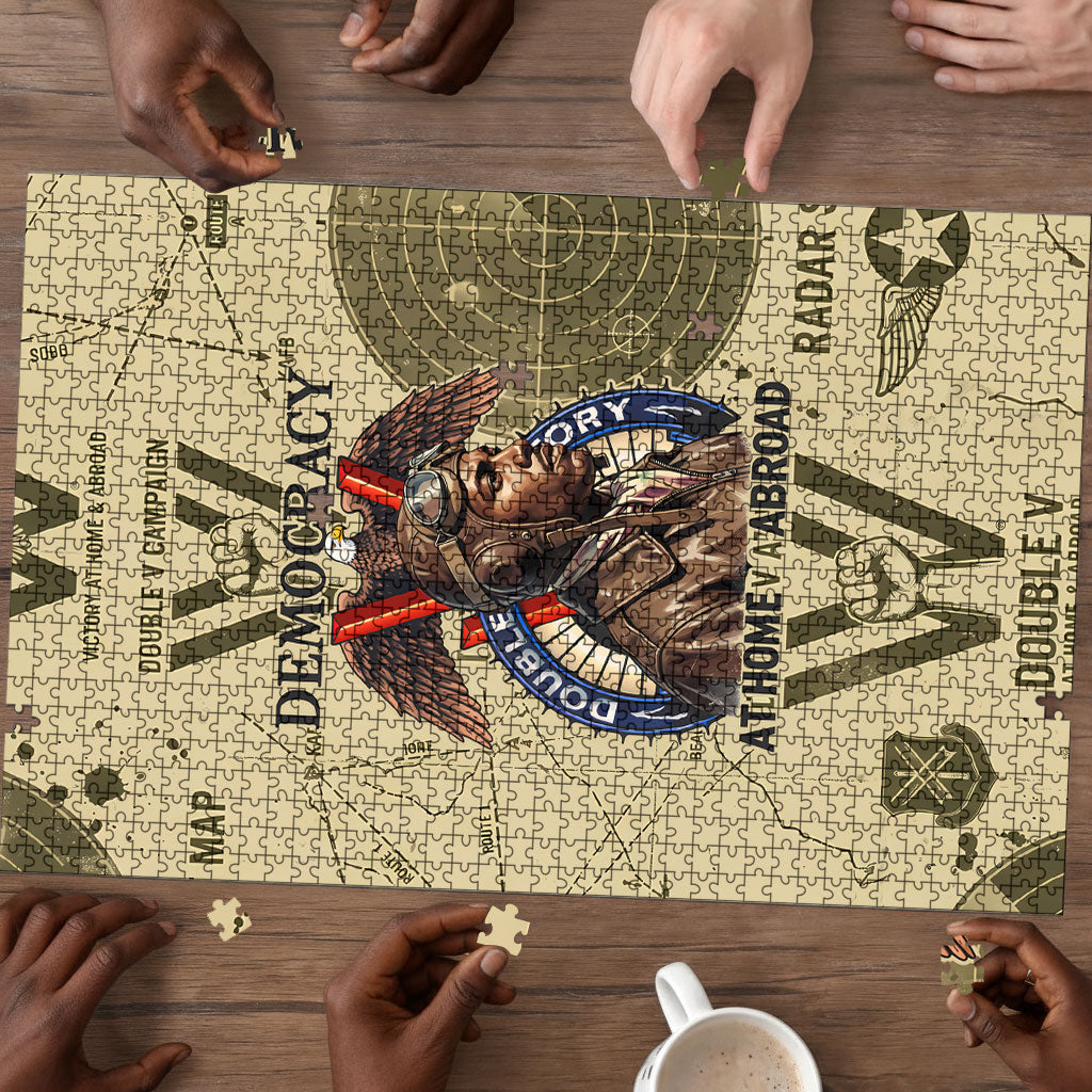Double V Campaign Tuskegee Airmen Puzzle Vintage Military Aviation P-51 Mustang World War II Art