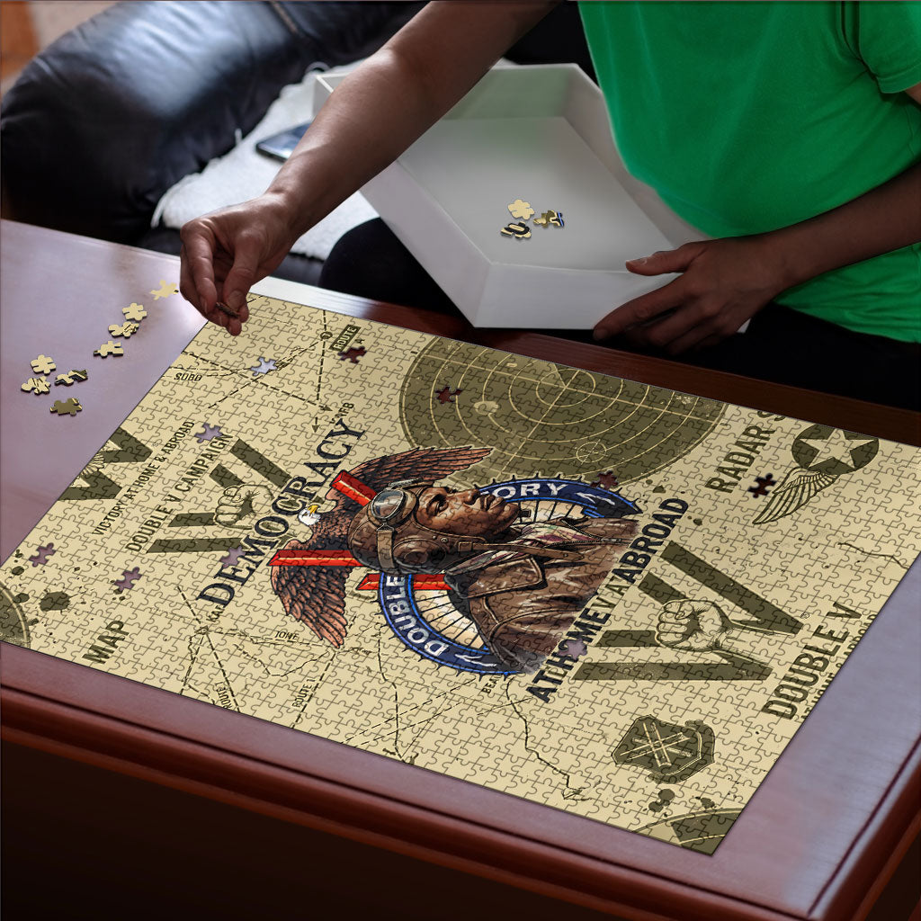 Double V Campaign Tuskegee Airmen Puzzle Vintage Military Aviation P-51 Mustang World War II Art