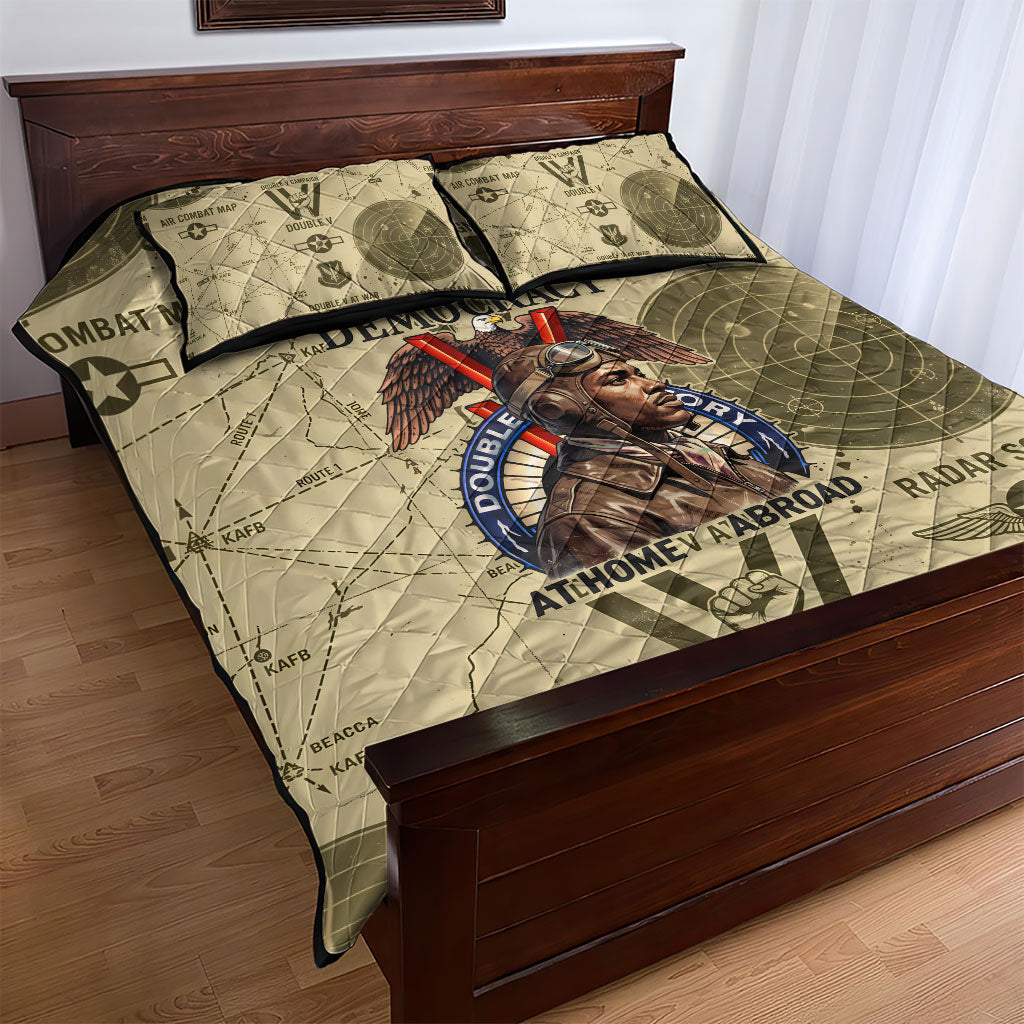 Double V Campaign Tuskegee Airmen Quilt Bed Set Vintage Military Aviation P-51 Mustang World War II Art