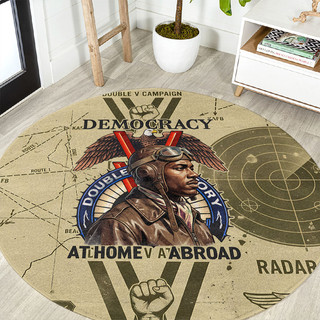Double V Campaign Tuskegee Airmen Round Carpet Vintage Military Aviation P-51 Mustang World War II Art