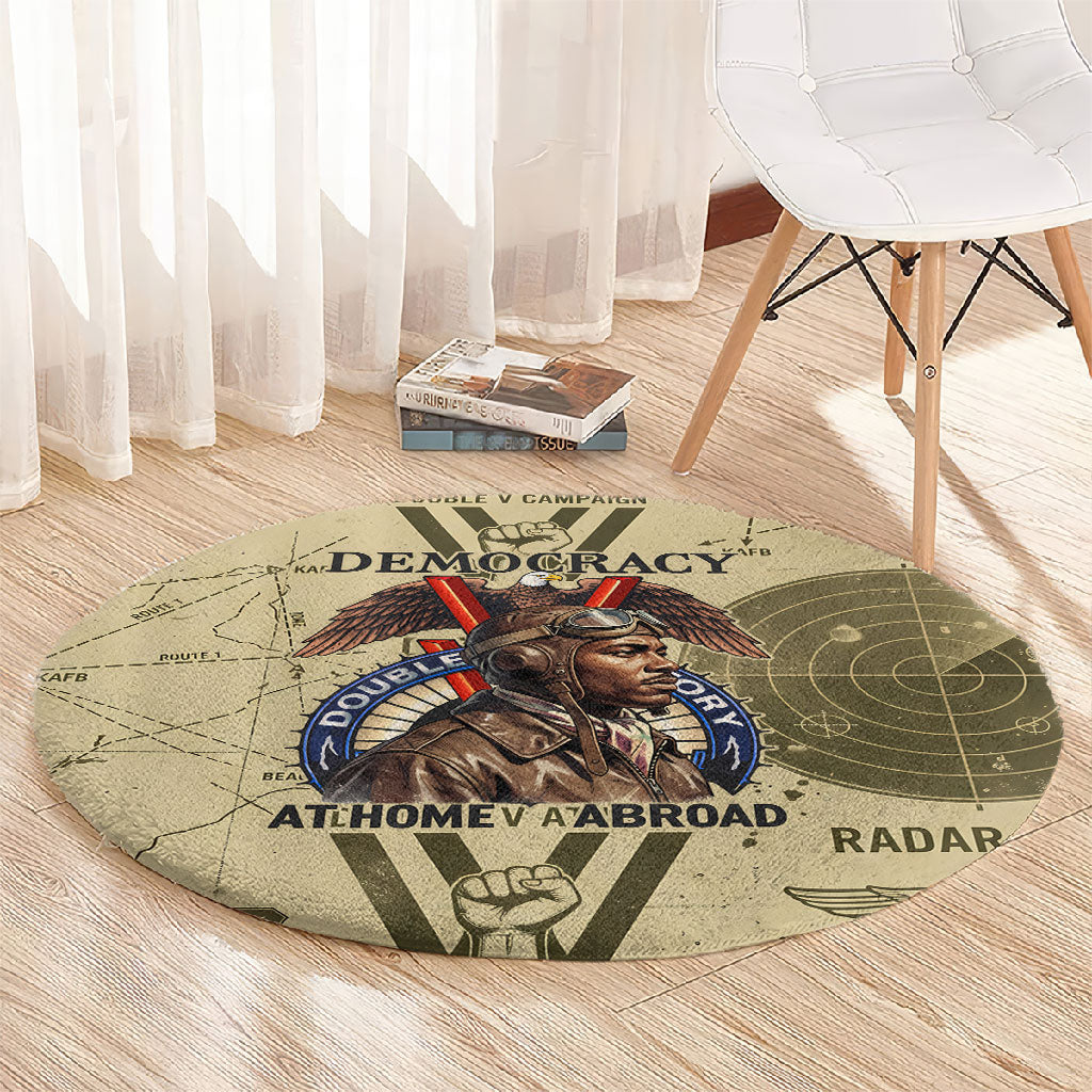 Double V Campaign Tuskegee Airmen Round Carpet Vintage Military Aviation P-51 Mustang World War II Art
