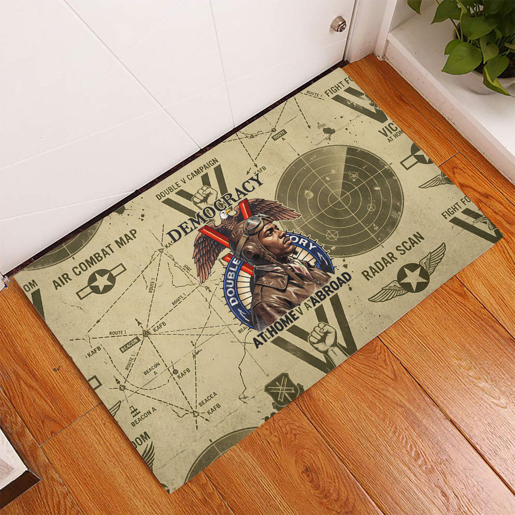 Double V Campaign Tuskegee Airmen Rubber Doormat Vintage Military Aviation P-51 Mustang World War II Art