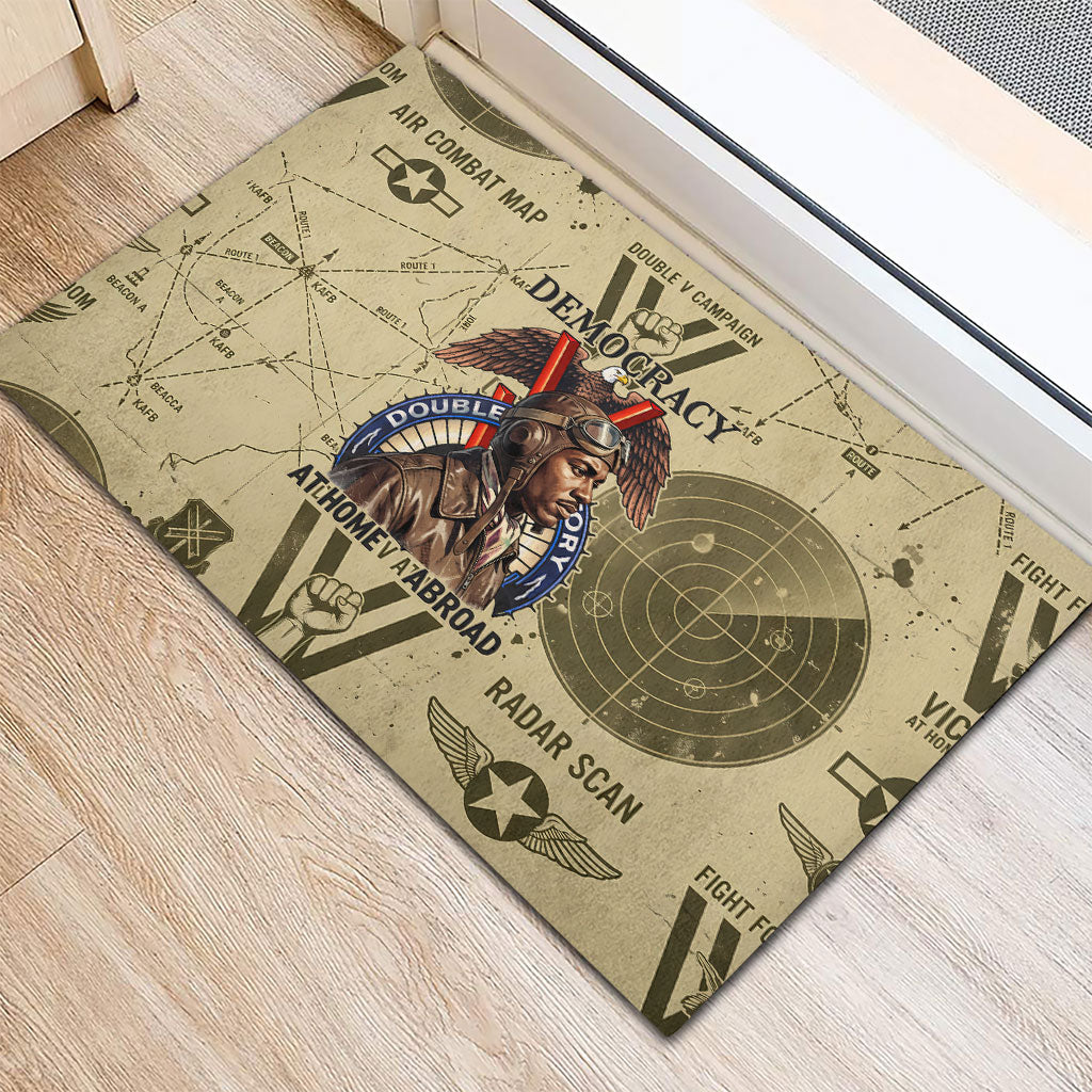 Double V Campaign Tuskegee Airmen Rubber Doormat Vintage Military Aviation P-51 Mustang World War II Art