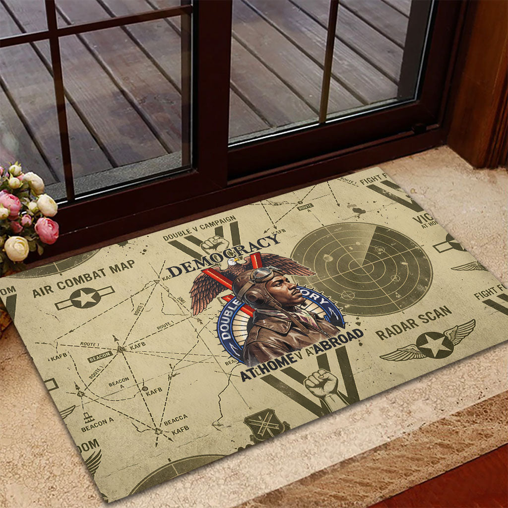 Double V Campaign Tuskegee Airmen Rubber Doormat Vintage Military Aviation P-51 Mustang World War II Art