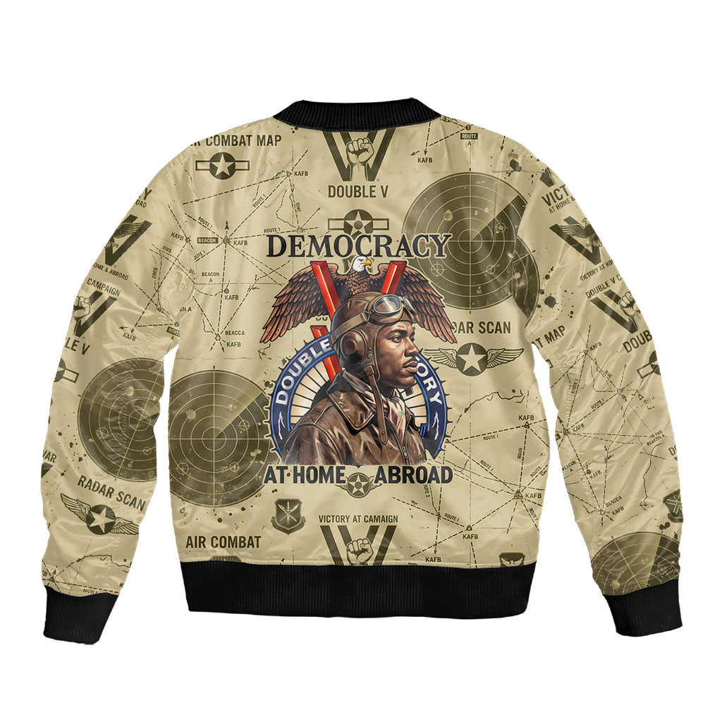Double V Campaign Tuskegee Airmen Sleeve Zip Bomber Jacket Vintage Military Aviation P-51 Mustang World War II Art