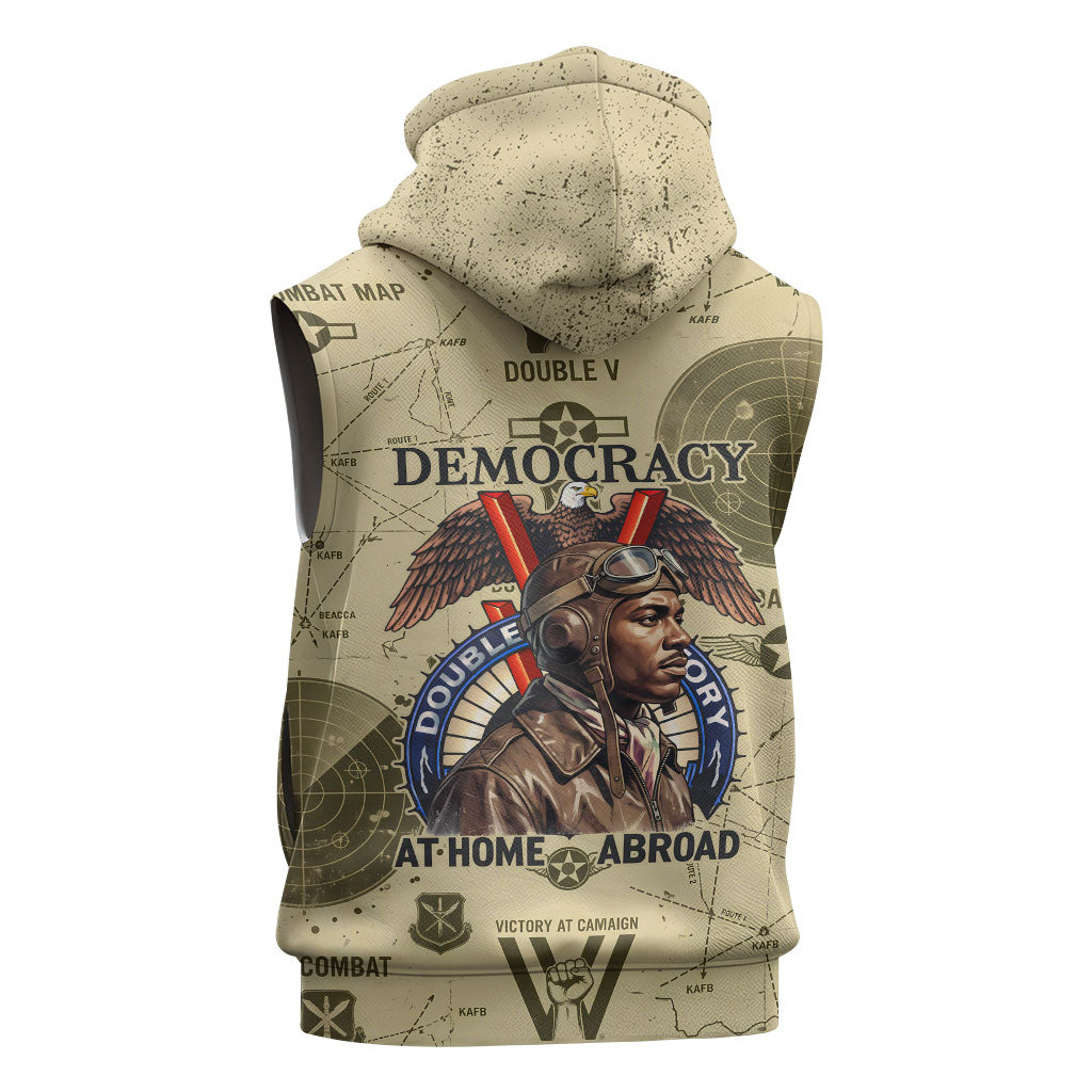 Double V Campaign Tuskegee Airmen Sleeveless Zip Hoodie Vintage Military Aviation P-51 Mustang World War II Art