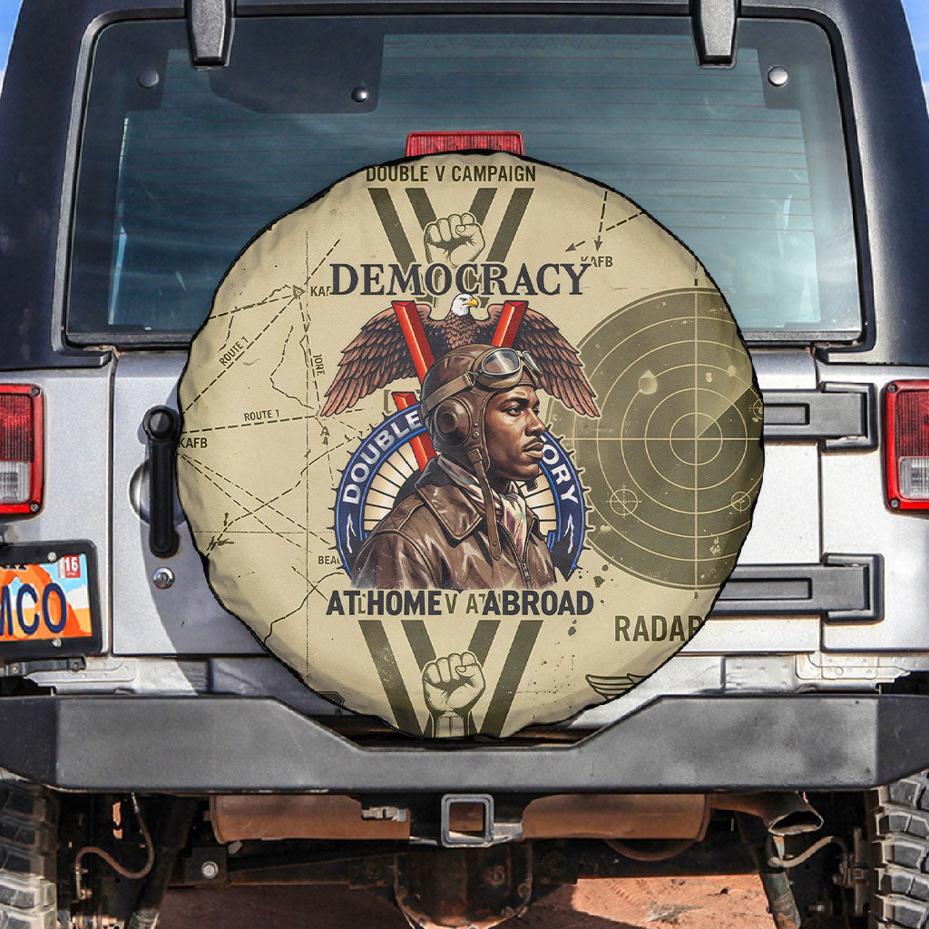 Double V Campaign Tuskegee Airmen Spare Tire Cover Vintage Military Aviation P-51 Mustang World War II Art