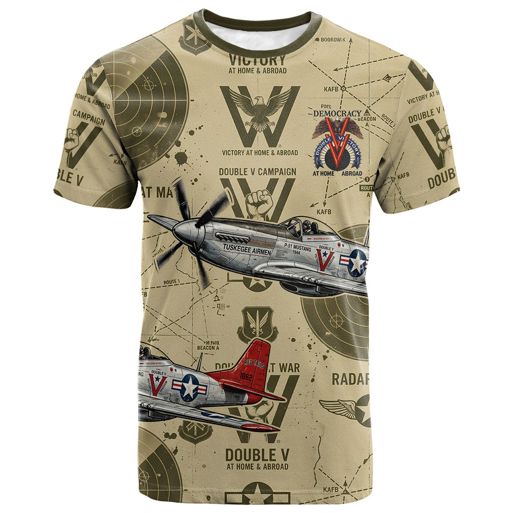Double V Campaign Tuskegee Airmen T shirt Vintage Military Aviation P-51 Mustang World War II Art