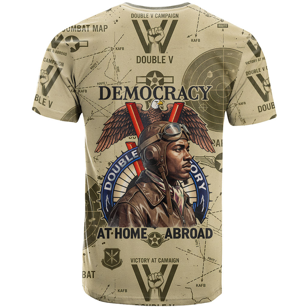 Double V Campaign Tuskegee Airmen T shirt Vintage Military Aviation P-51 Mustang World War II Art