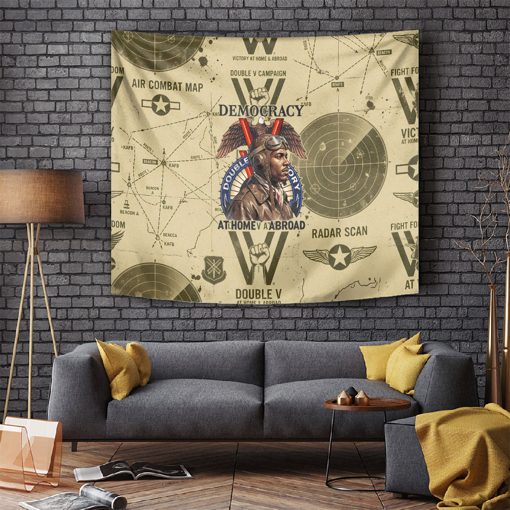 Double V Campaign Tuskegee Airmen Tapestry Vintage Military Aviation P-51 Mustang World War II Art