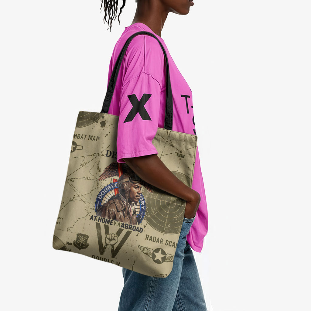 Double V Campaign Tuskegee Airmen Tote Bag Vintage Military Aviation P-51 Mustang World War II Art