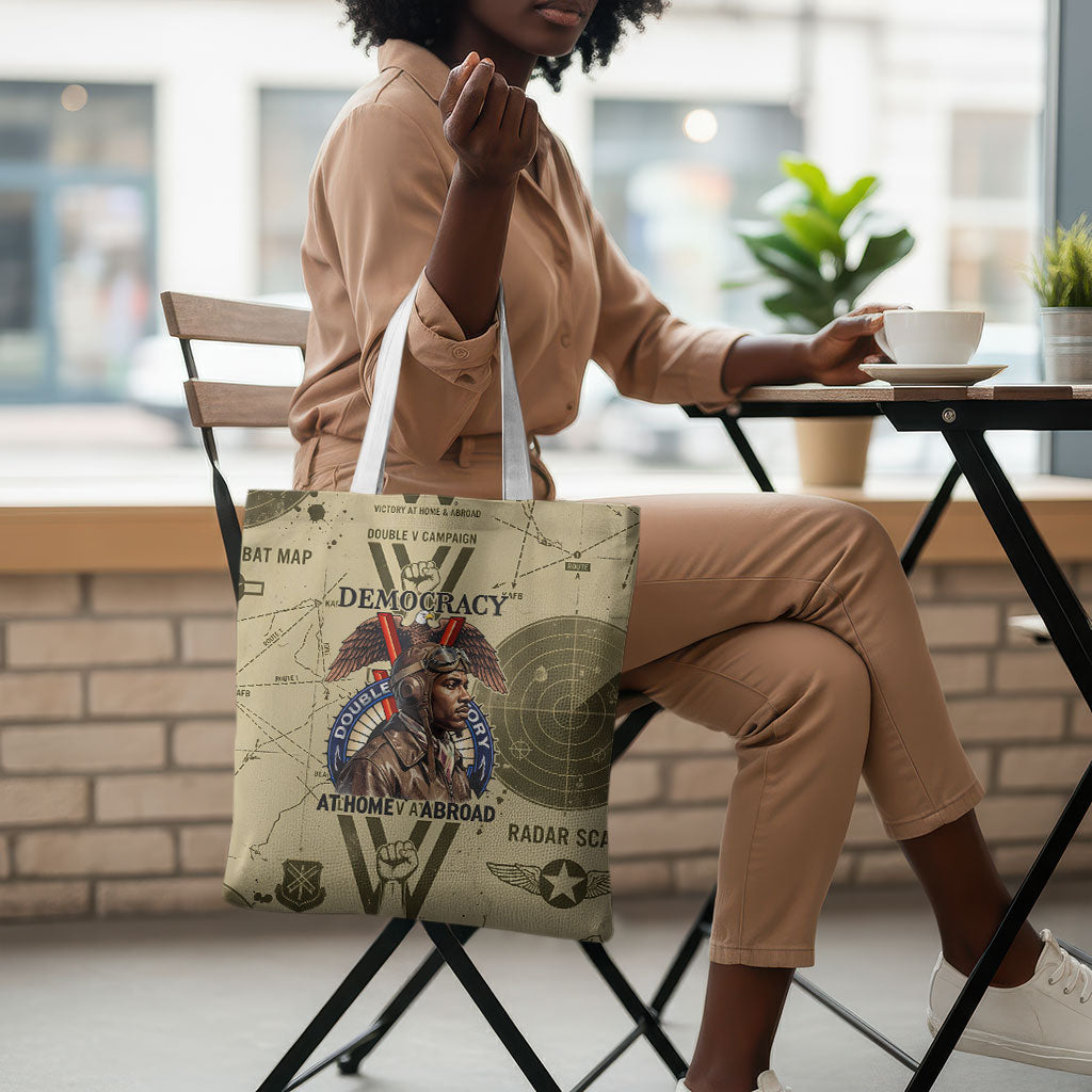 Double V Campaign Tuskegee Airmen Tote Bag Vintage Military Aviation P-51 Mustang World War II Art