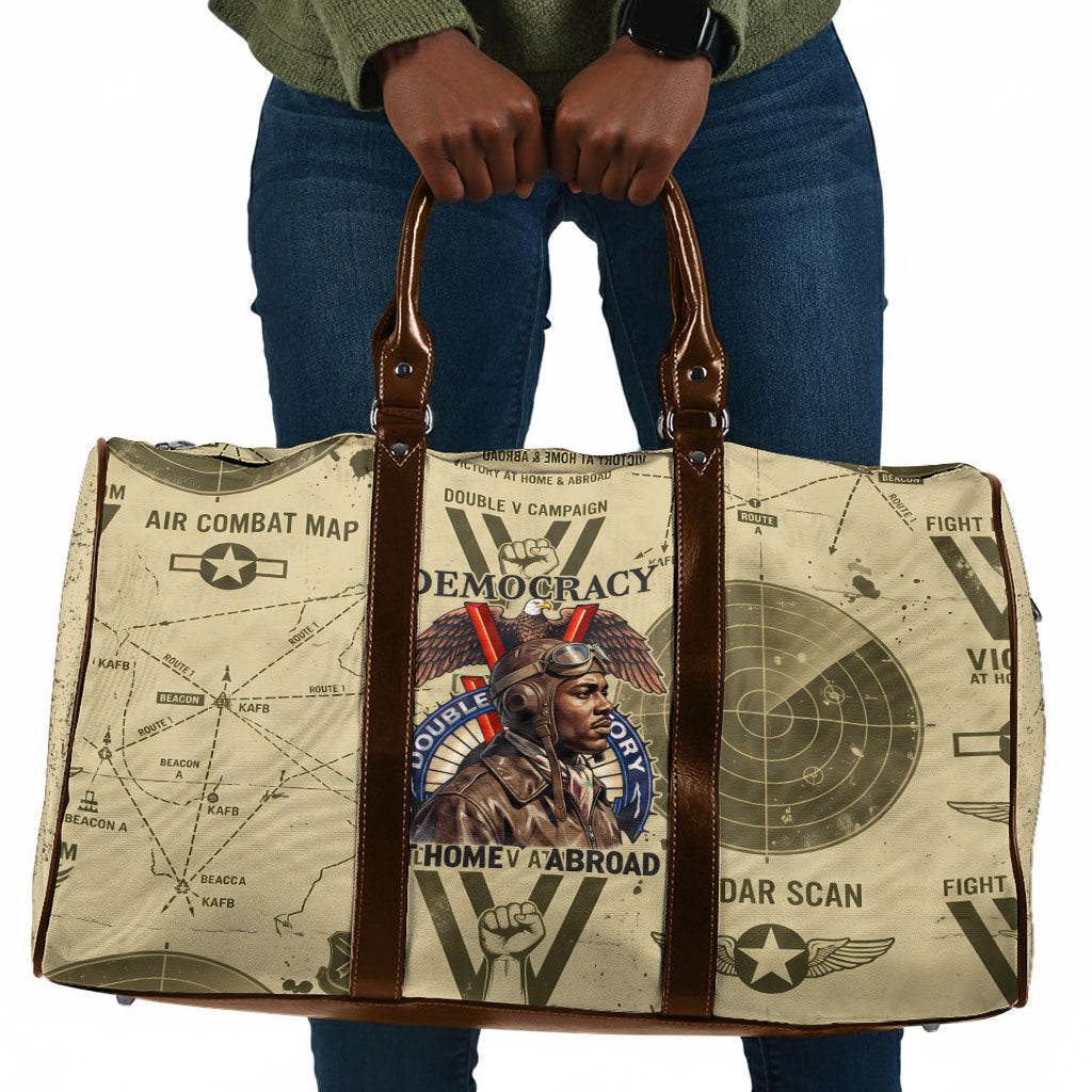 Double V Campaign Tuskegee Airmen Travel Bag Vintage Military Aviation P-51 Mustang World War II Art