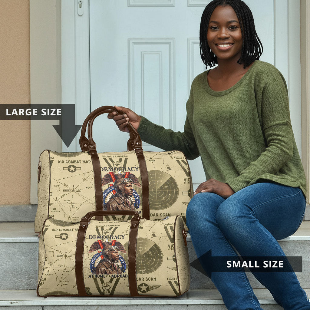 Double V Campaign Tuskegee Airmen Travel Bag Vintage Military Aviation P-51 Mustang World War II Art