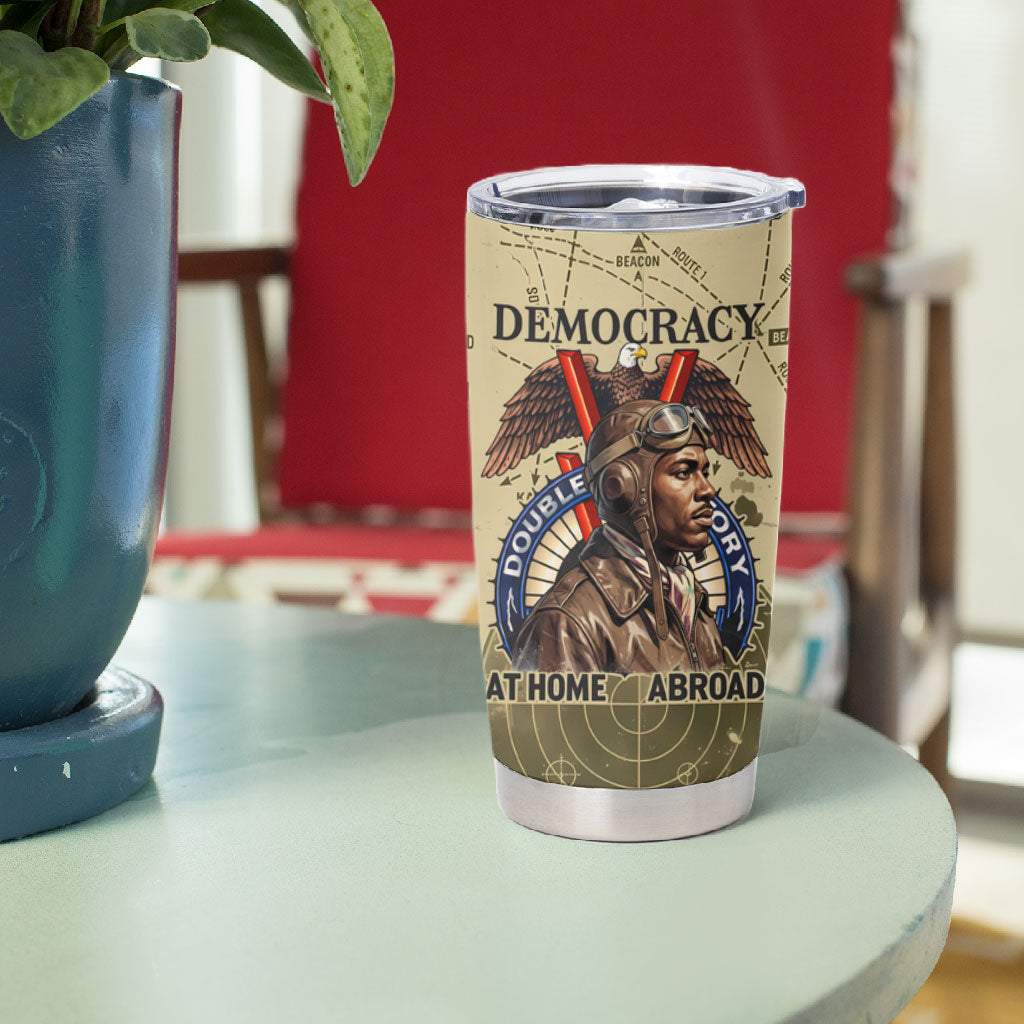 Double V Campaign Tuskegee Airmen Tumbler Cup Vintage Military Aviation P-51 Mustang World War II Art