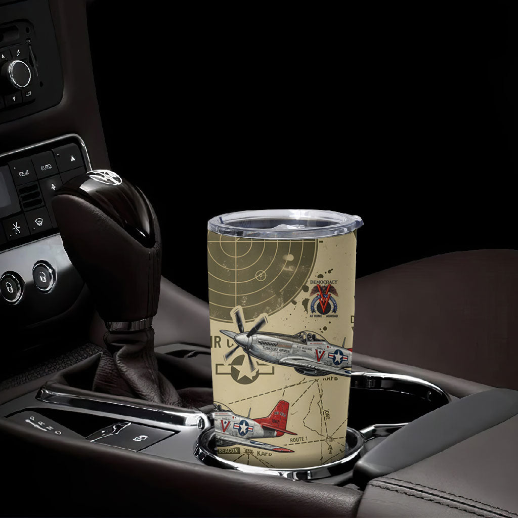 Double V Campaign Tuskegee Airmen Tumbler Cup Vintage Military Aviation P-51 Mustang World War II Art