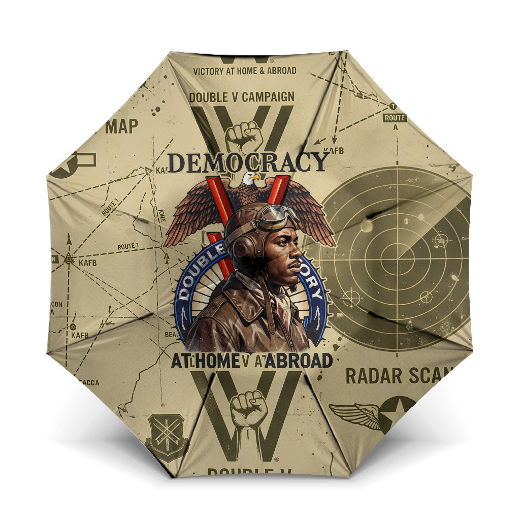 Double V Campaign Tuskegee Airmen Umbrella Vintage Military Aviation P-51 Mustang World War II Art