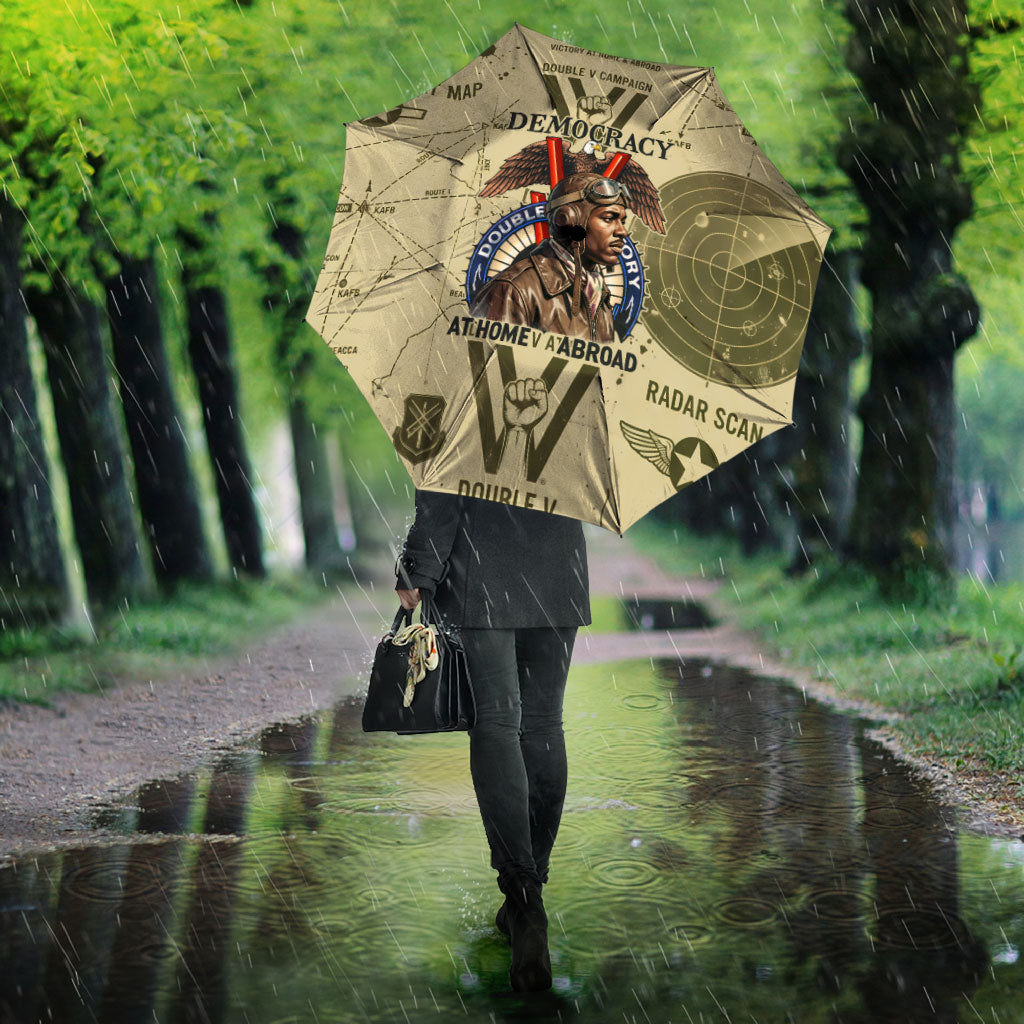 Double V Campaign Tuskegee Airmen Umbrella Vintage Military Aviation P-51 Mustang World War II Art