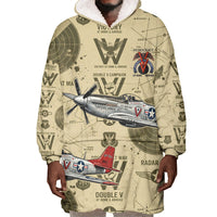 Double V Campaign Tuskegee Airmen Wearable Blanket Hoodie Vintage Military Aviation P-51 Mustang World War II Art