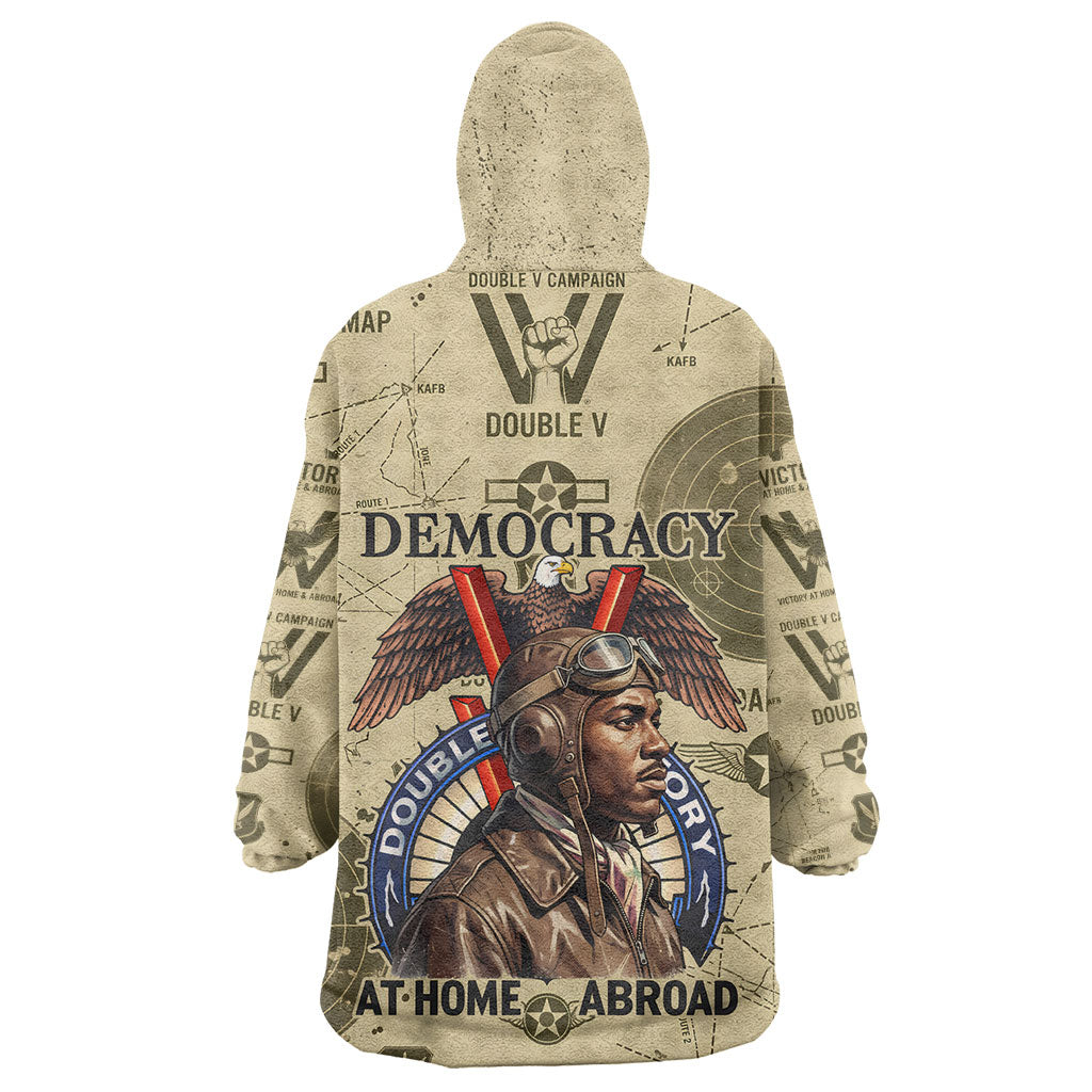 Double V Campaign Tuskegee Airmen Wearable Blanket Hoodie Vintage Military Aviation P-51 Mustang World War II Art