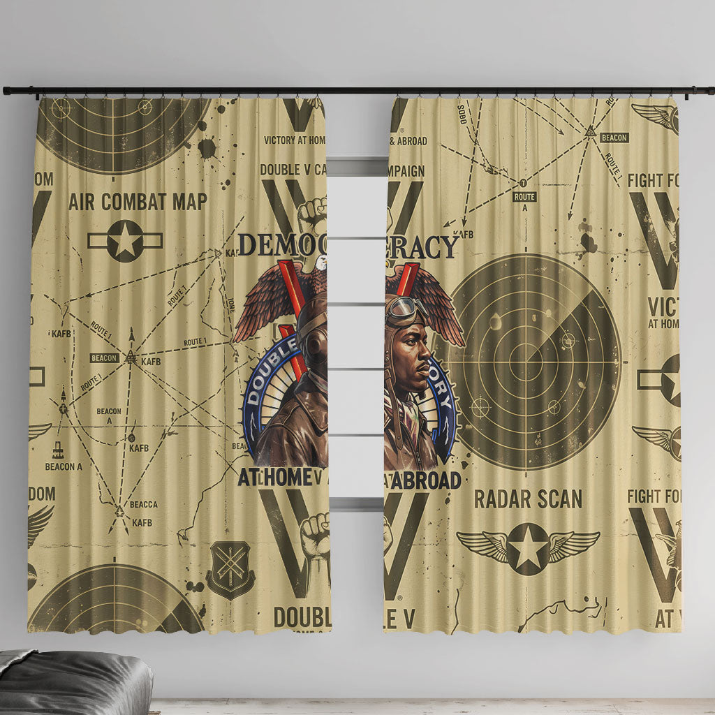 Double V Campaign Tuskegee Airmen Window Curtain Vintage Military Aviation P-51 Mustang World War II Art