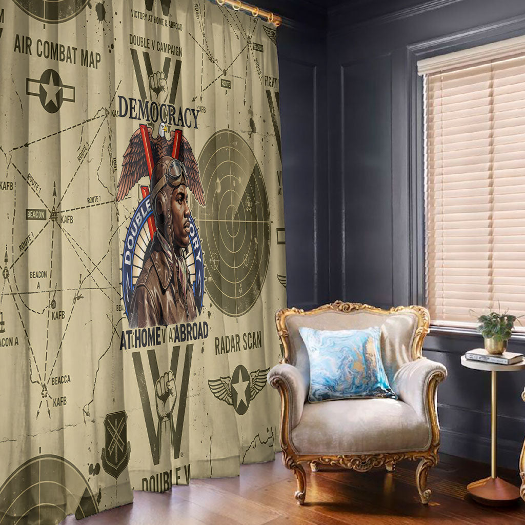 Double V Campaign Tuskegee Airmen Window Curtain Vintage Military Aviation P-51 Mustang World War II Art