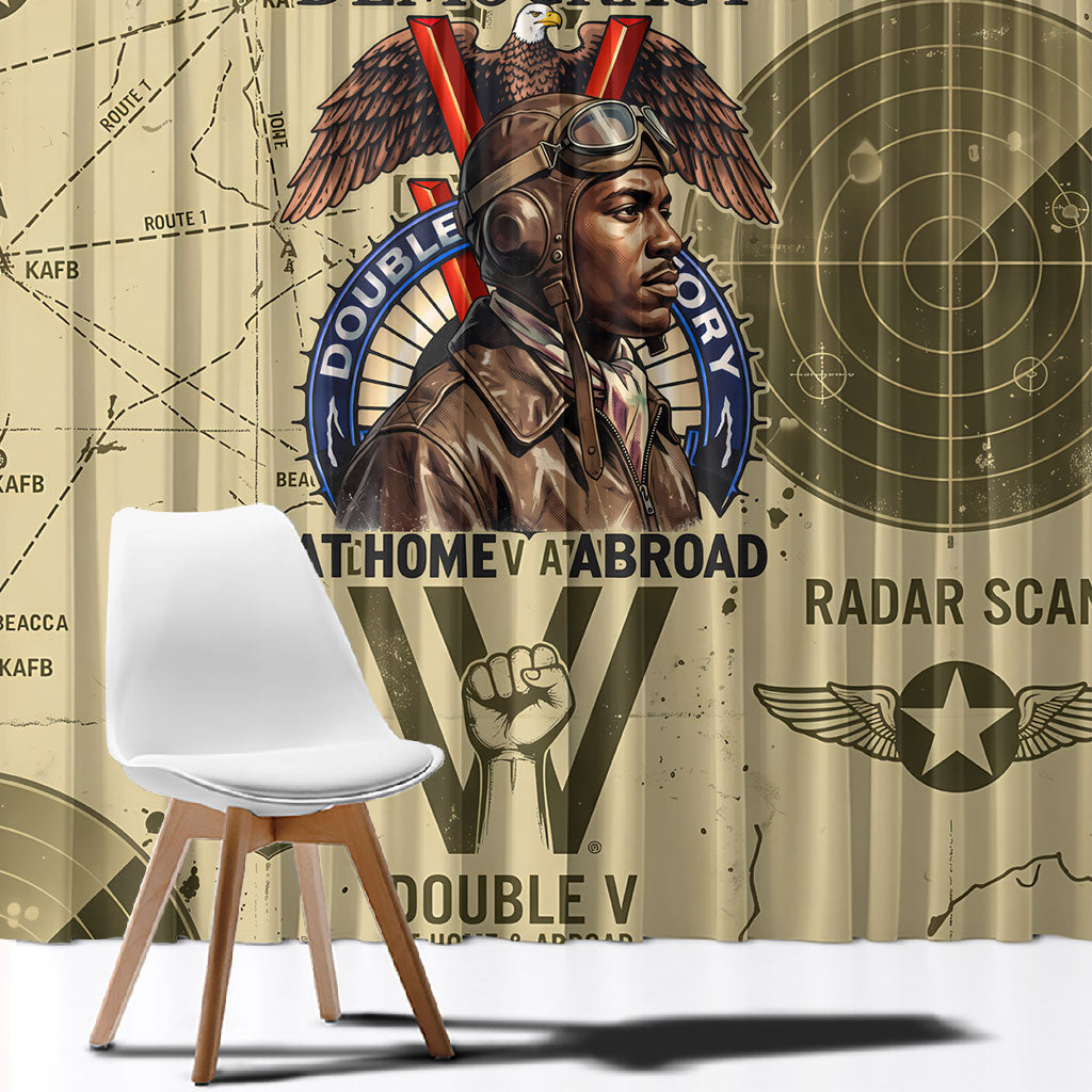 Double V Campaign Tuskegee Airmen Window Curtain Vintage Military Aviation P-51 Mustang World War II Art