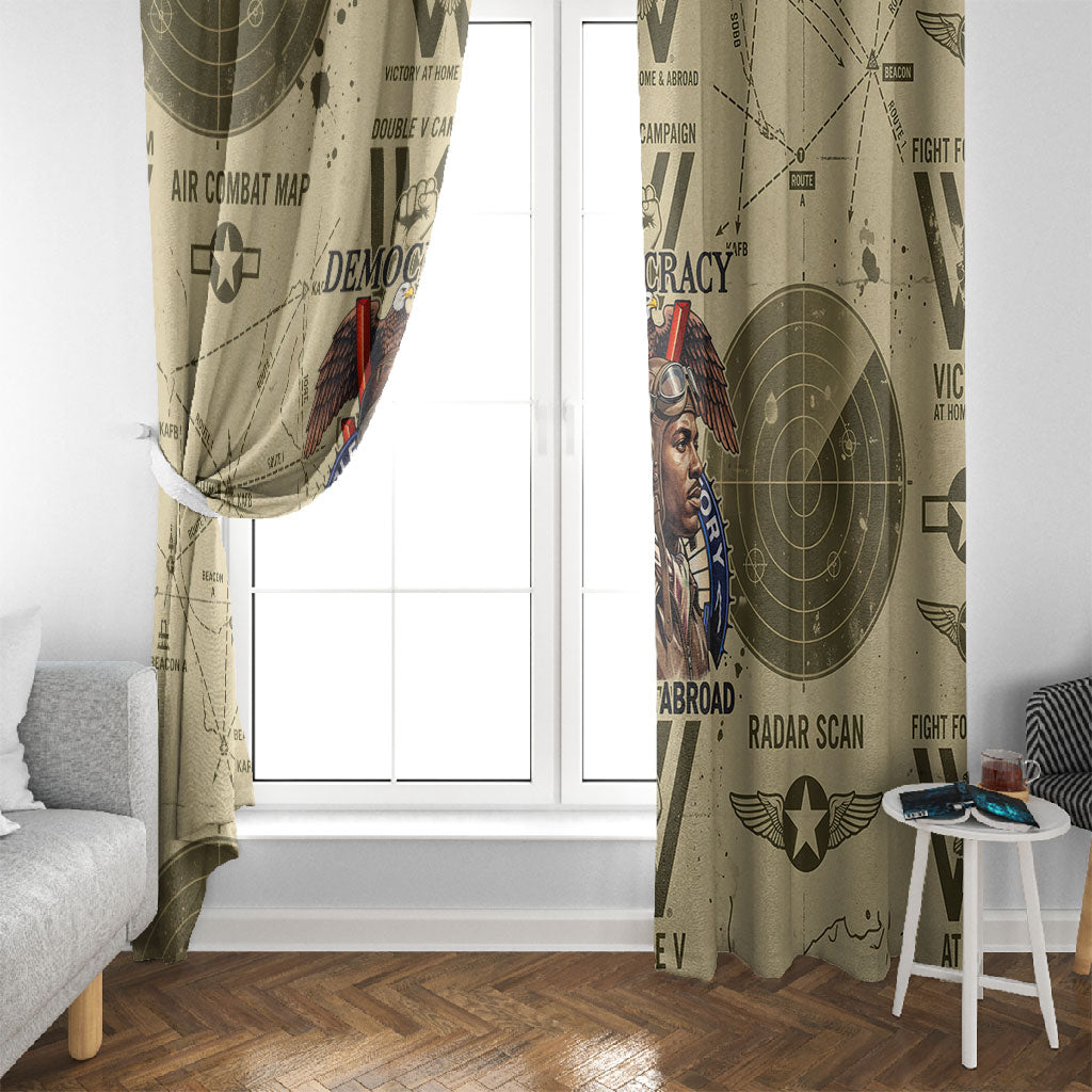 Double V Campaign Tuskegee Airmen Window Curtain Vintage Military Aviation P-51 Mustang World War II Art