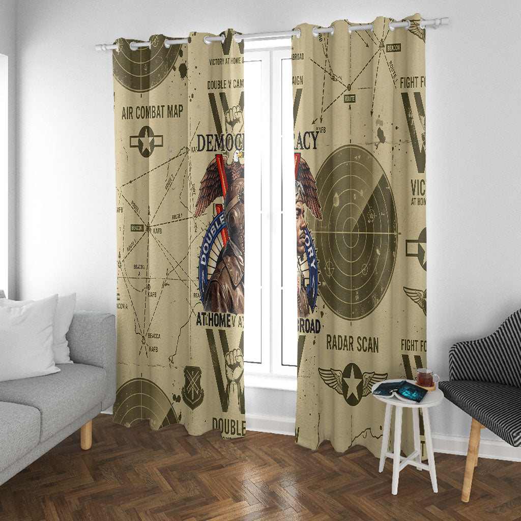 Double V Campaign Tuskegee Airmen Window Curtain Vintage Military Aviation P-51 Mustang World War II Art