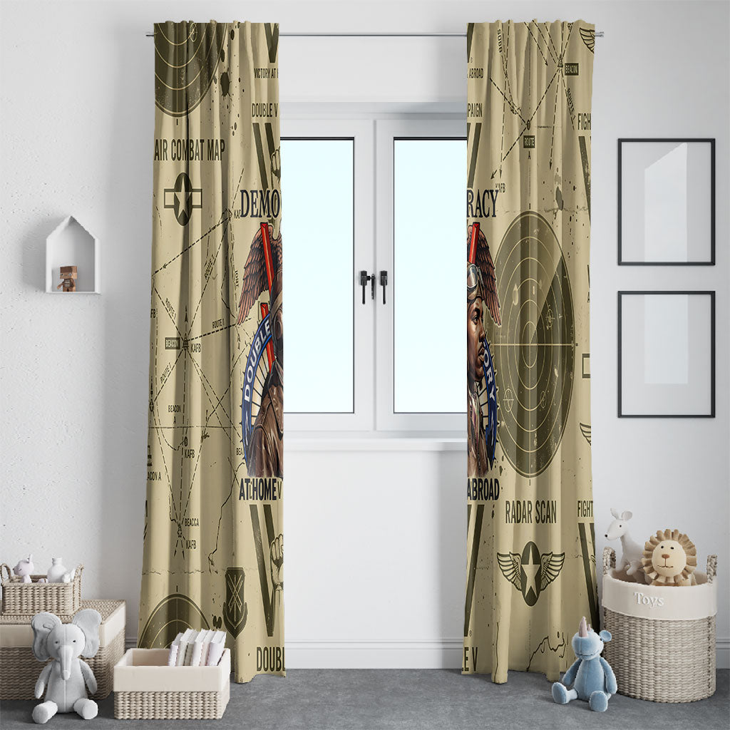 Double V Campaign Tuskegee Airmen Window Curtain Vintage Military Aviation P-51 Mustang World War II Art