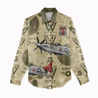 Double V Campaign Tuskegee Airmen Women Casual Shirt Vintage Military Aviation P-51 Mustang World War II Art