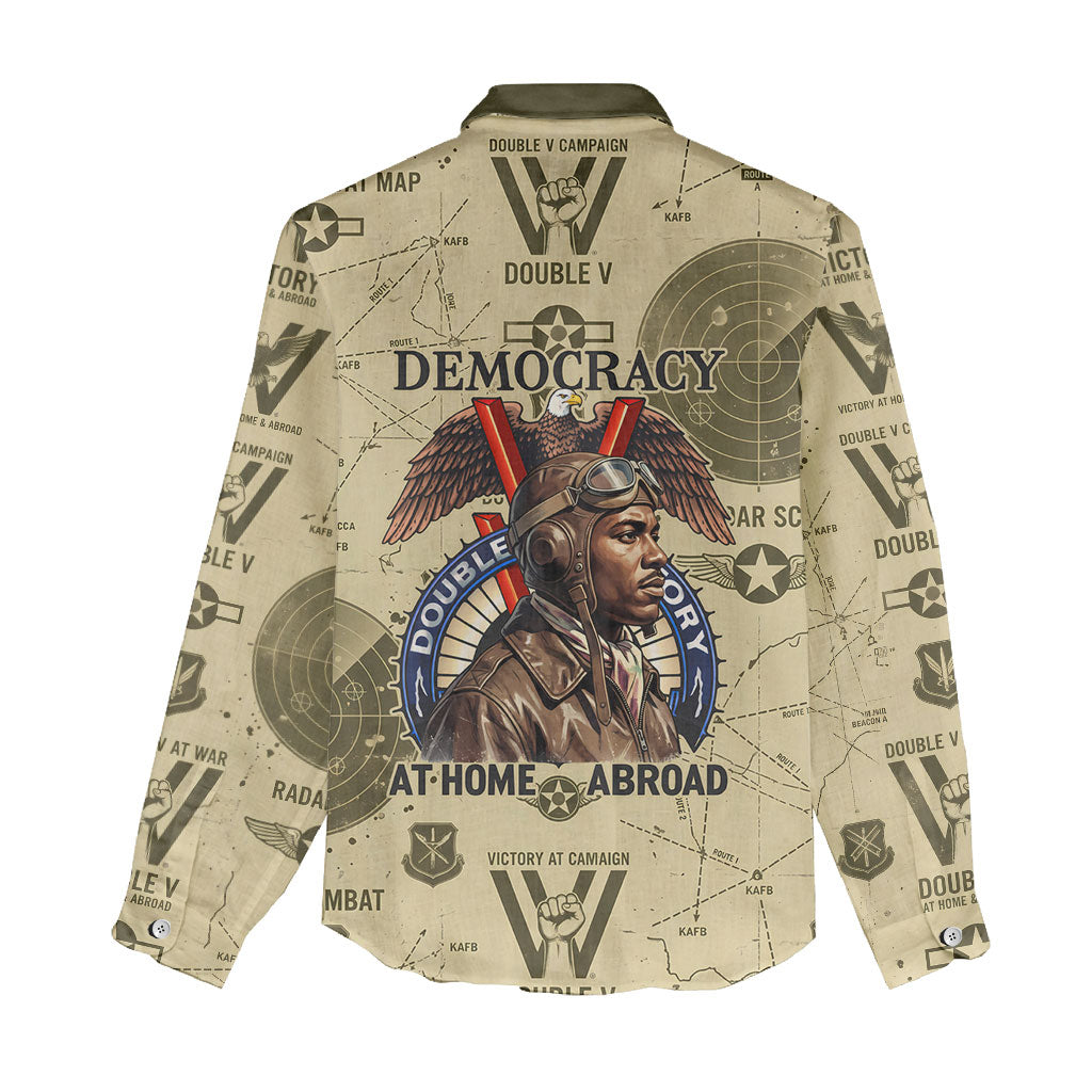 Double V Campaign Tuskegee Airmen Women Casual Shirt Vintage Military Aviation P-51 Mustang World War II Art