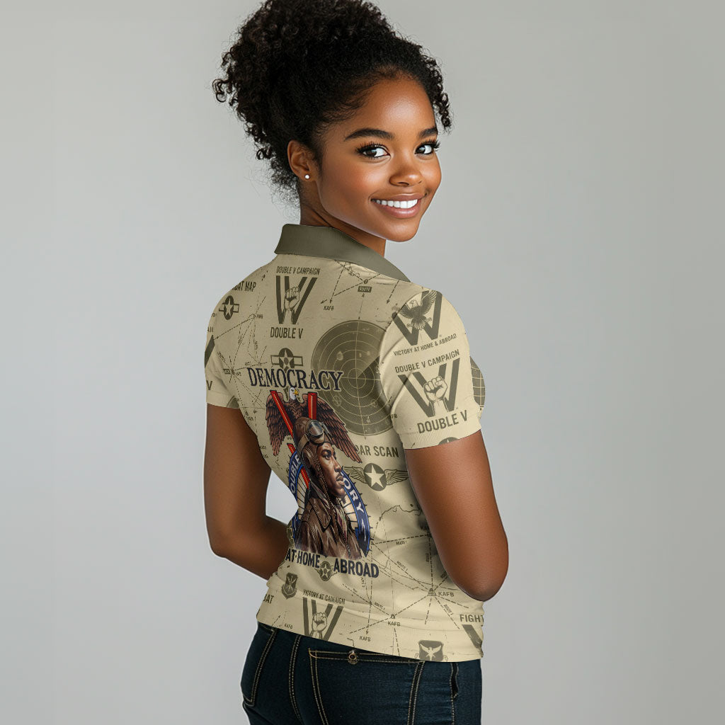 Double V Campaign Tuskegee Airmen Women Polo Shirt Vintage Military Aviation P-51 Mustang World War II Art