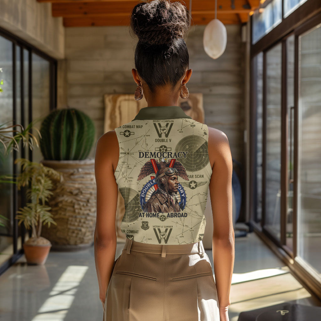 Double V Campaign Tuskegee Airmen Women Sleeveless Polo Shirt Vintage Military Aviation P-51 Mustang World War II Art