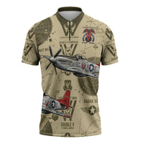 Double V Campaign Tuskegee Airmen Zipper Polo Shirt Vintage Military Aviation P-51 Mustang World War II Art