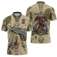 Double V Campaign Tuskegee Airmen Zipper Polo Shirt Vintage Military Aviation P-51 Mustang World War II Art