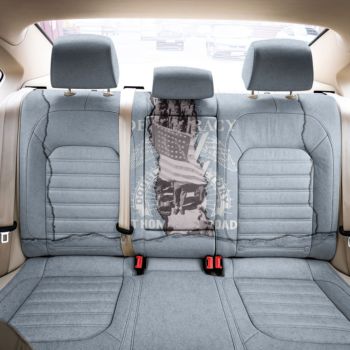 Double V Campaign American Democracy Back Car Seat Cover Military Buffalo Soldiers World War II Heritage Art