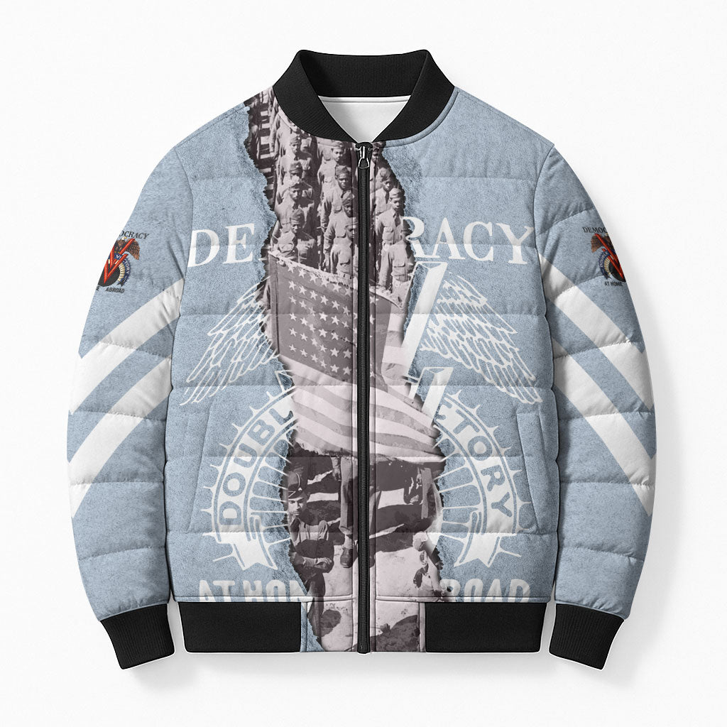 Double V Campaign American Democracy Bomber Puffer Jacket Military Buffalo Soldiers World War II Heritage Art