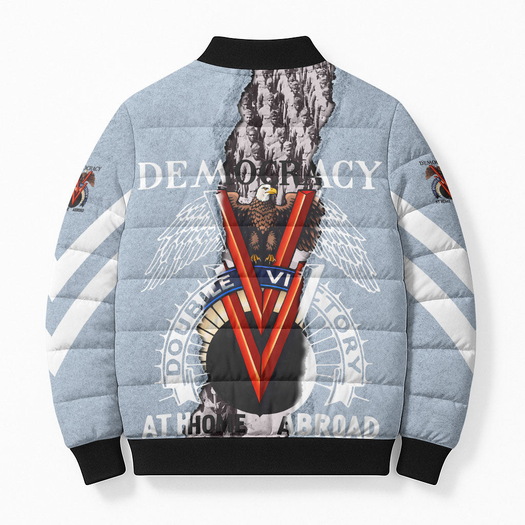 Double V Campaign American Democracy Bomber Puffer Jacket Military Buffalo Soldiers World War II Heritage Art