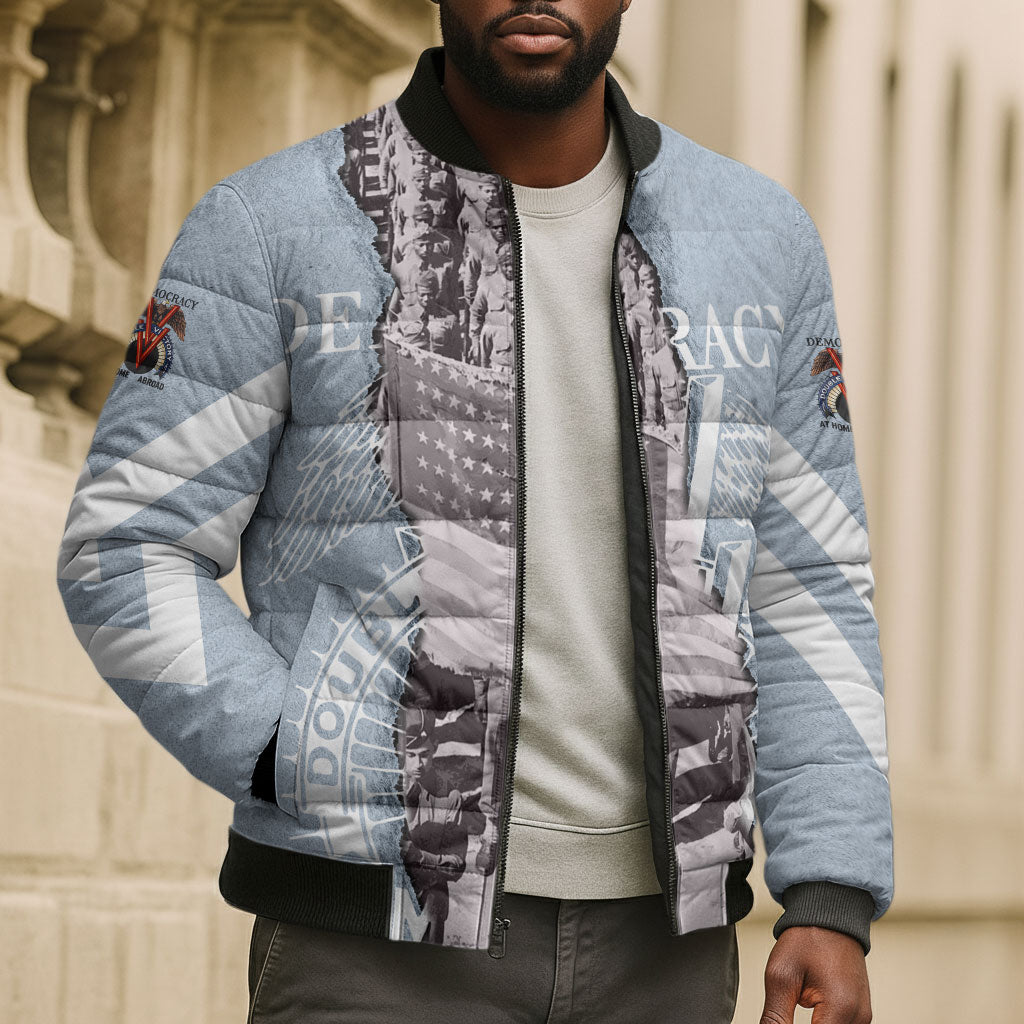Double V Campaign American Democracy Bomber Puffer Jacket Military Buffalo Soldiers World War II Heritage Art