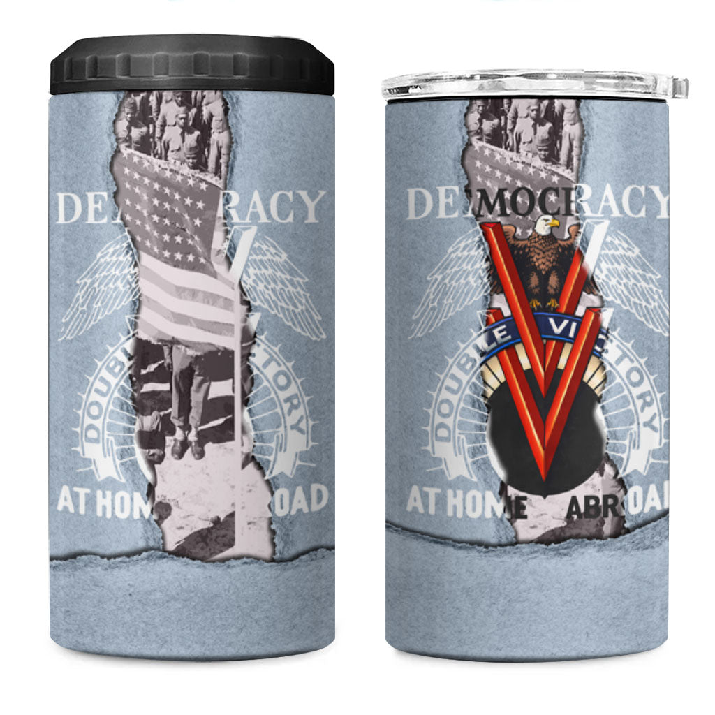 Double V Campaign American Democracy 4 in 1 Can Cooler Tumbler Military Buffalo Soldiers World War II Heritage Art
