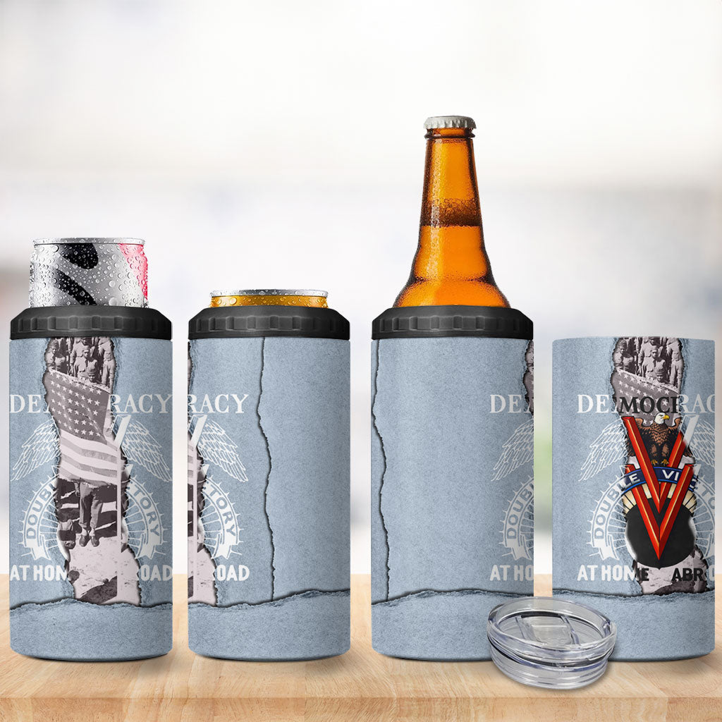 Double V Campaign American Democracy 4 in 1 Can Cooler Tumbler Military Buffalo Soldiers World War II Heritage Art
