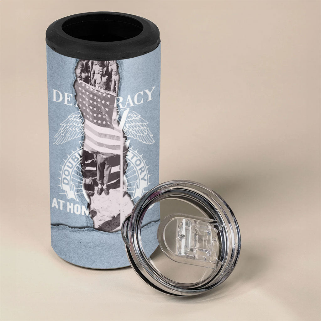 Double V Campaign American Democracy 4 in 1 Can Cooler Tumbler Military Buffalo Soldiers World War II Heritage Art