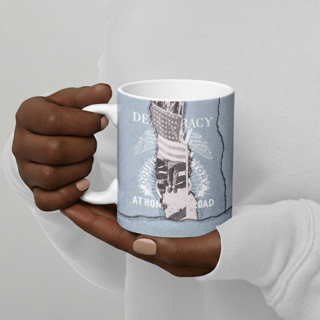 Double V Campaign American Democracy Ceramic Mug Military Buffalo Soldiers World War II Heritage Art