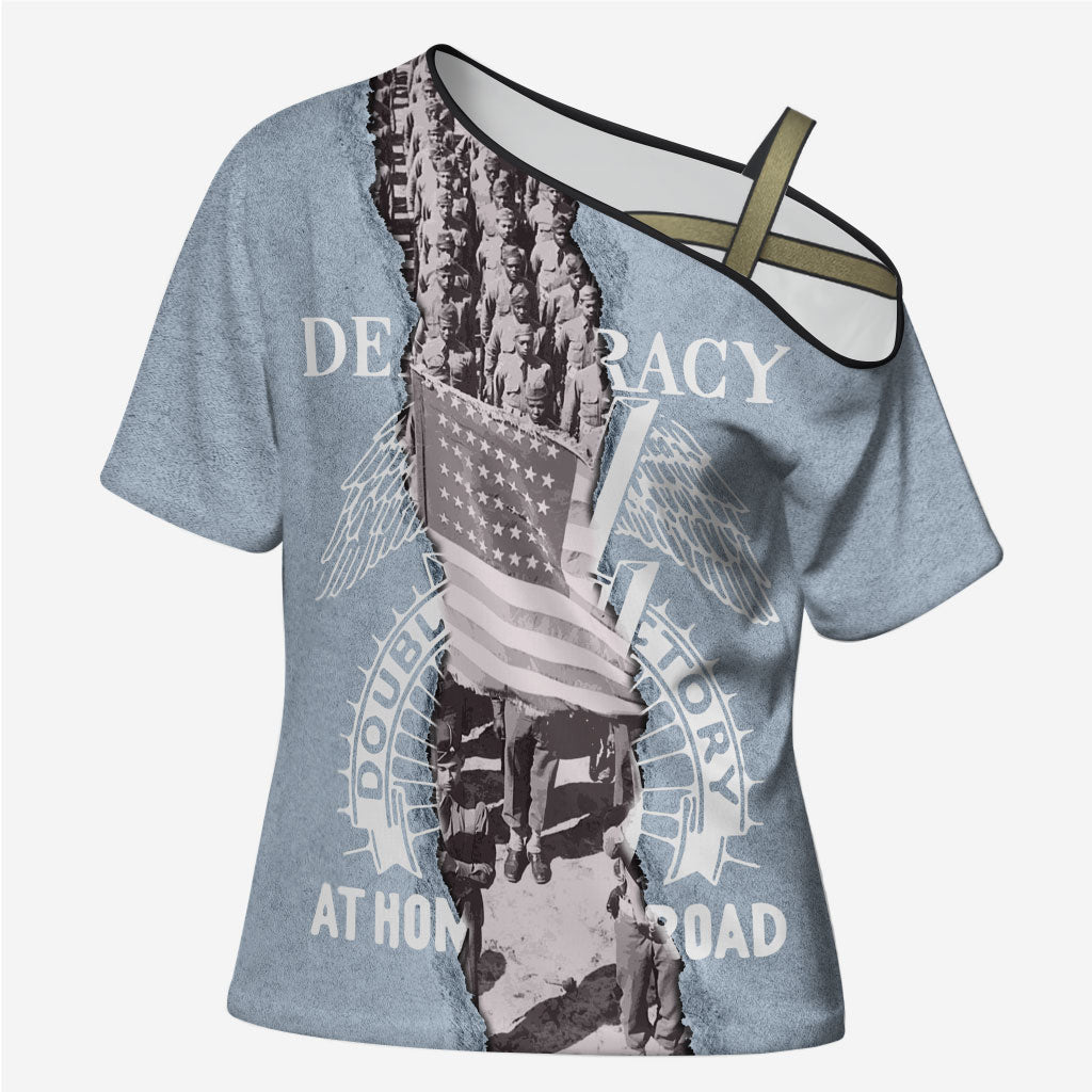 Double V Campaign American Democracy Cross Shoulder Shirt Military Buffalo Soldiers World War II Heritage Art