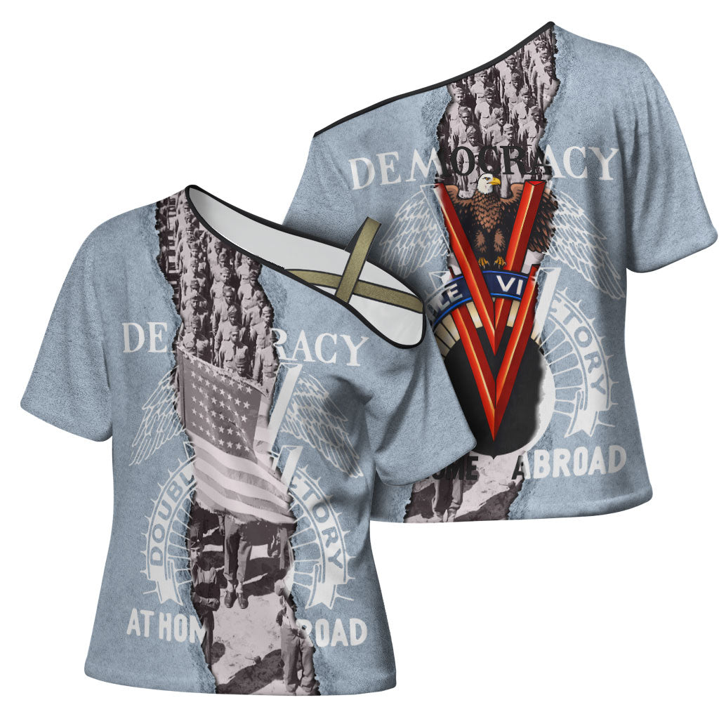 Double V Campaign American Democracy Cross Shoulder Shirt Military Buffalo Soldiers World War II Heritage Art