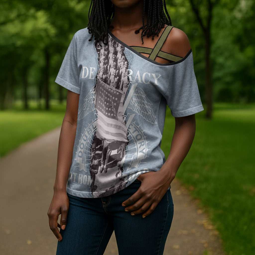 Double V Campaign American Democracy Cross Shoulder Shirt Military Buffalo Soldiers World War II Heritage Art
