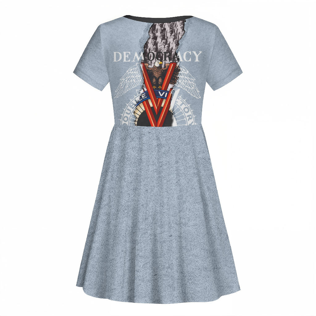 Double V Campaign American Democracy Kid Short Sleeve Dress Military Buffalo Soldiers World War II Heritage Art