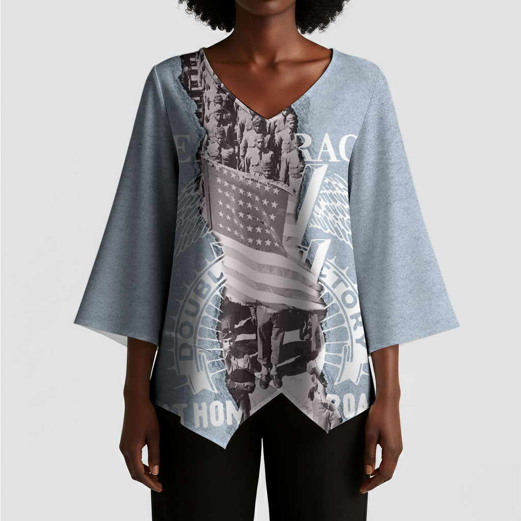Double V Campaign American Democracy Kimono Sleeve Blouse Military Buffalo Soldiers World War II Heritage Art