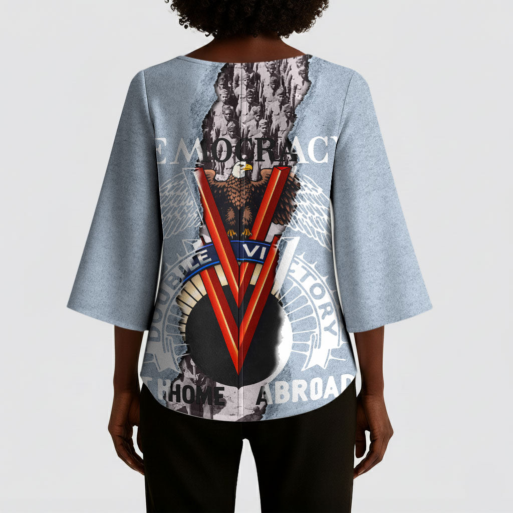 Double V Campaign American Democracy Kimono Sleeve Blouse Military Buffalo Soldiers World War II Heritage Art